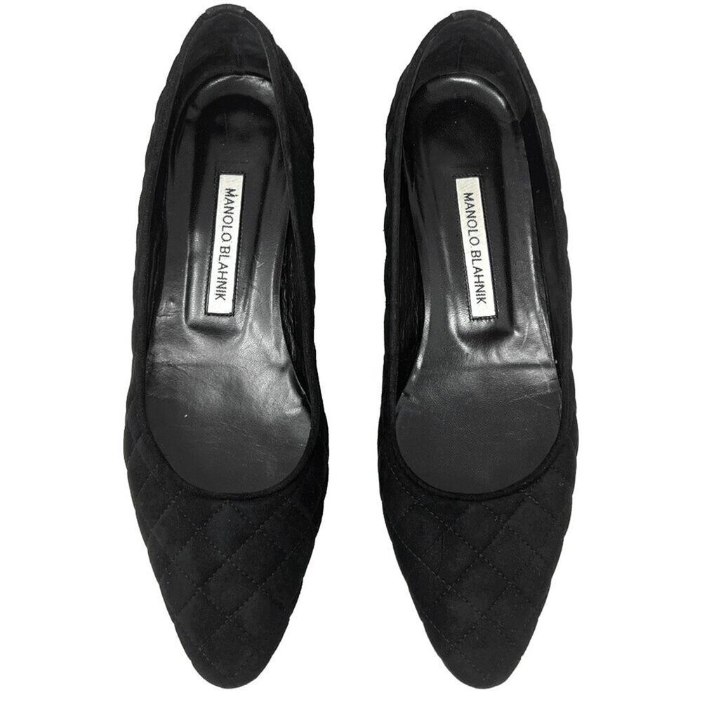 Manolo Blahnik Lisqui Quilted Suede Block Heel Pumps Black Size‎ 39 US 9 - Picture 2 of 10